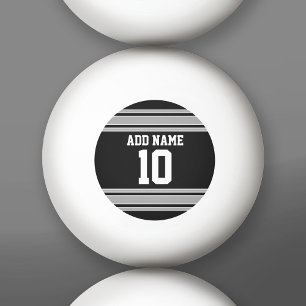 Balle De Ping Pong Jersey Sport Argent Noir avec votre nom et numéro
