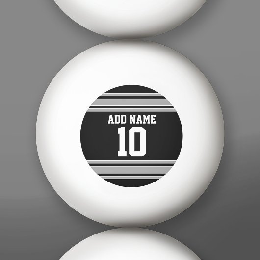 Balle De Ping Pong Jersey Sport Argent Noir avec votre nom et numéro