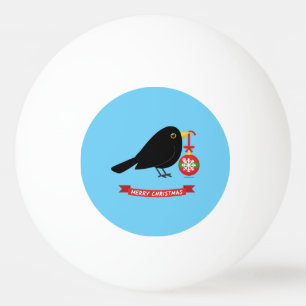 Balle De Ping Pong Joli Merle Avec Une Boule De Noël
