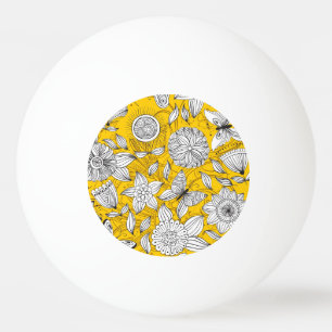 Balle De Ping Pong Joli motif abstrait floral blanc jaune