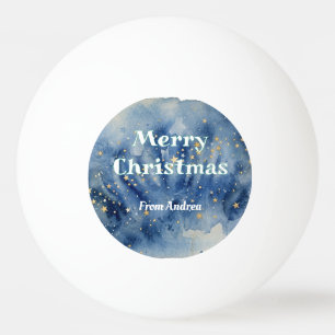 Balle De Ping Pong joyeux noël bleu blanc étoiles aquarelle jaune