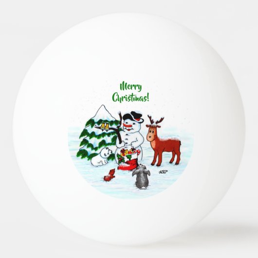 Balle De Ping Pong Joyeux Noël ! Snowman avec amis (Devant)