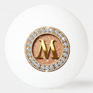 Balle De Ping Pong Lettre M de monogramme sur fond de paillettes d'or
