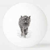 Balle De Ping Pong Loup noir en colère dans la neige, hiver sauvage (Dos)