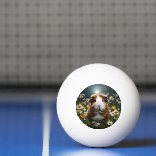 Balle De Ping Pong Lune De Cochon Et Marguerites Brown Et Blanche,