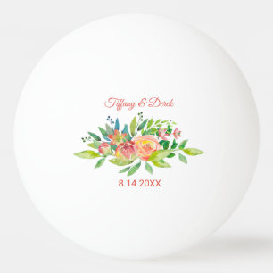 Balle De Ping Pong Mariage d'aquarelle florale de la Pêche de corail