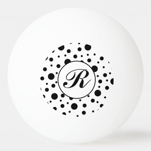 Balle De Ping Pong Modern Black White Polka Dot Monogram (Devant)