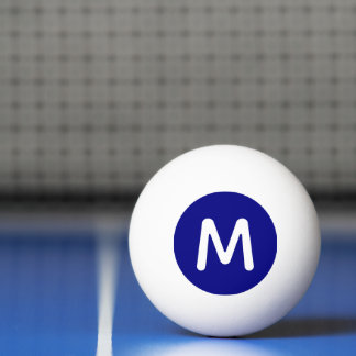 Balle De Ping Pong Monogramme blanc personnalisé moderne sur bleu mar