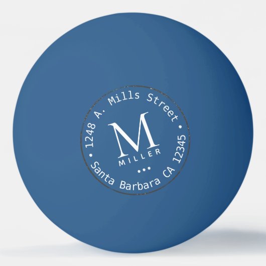 Balle De Ping Pong monogramme bleu et nom initial (Devant)