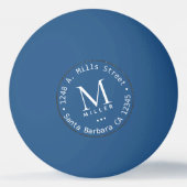 Balle De Ping Pong monogramme bleu et nom initial (Dos)