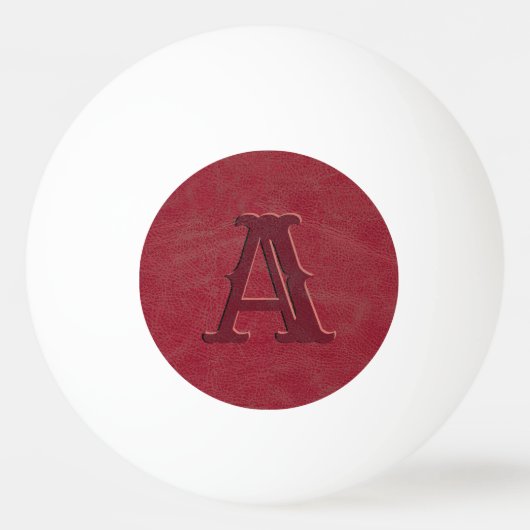 Balle De Ping Pong Monogramme de texture en cuir rouge rustique (Devant)