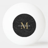 Balle De Ping Pong Monogramme élégant noir floral or script (Dos)