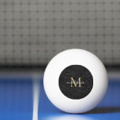 Balle De Ping Pong Monogramme élégant noir floral or script (Filet)