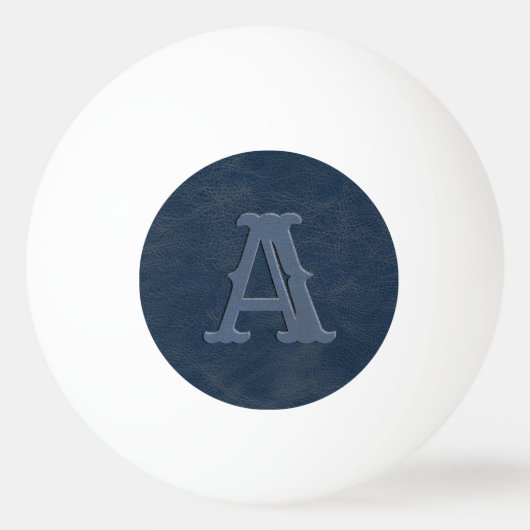 Balle De Ping Pong Monogramme en cuir bleu rustique (Devant)
