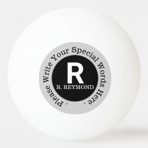 Balle De Ping Pong monogramme et texte personnalisé en blanc