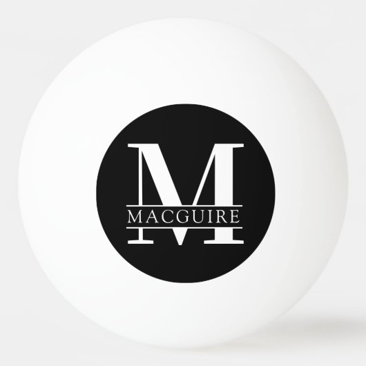 Balle De Ping Pong Monogramme gras minimal avec nom | Noir (Devant)