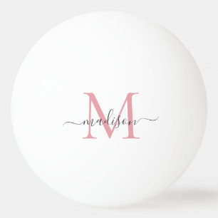 Balle De Ping Pong Monogramme gris rose pâle simple Script chic moder