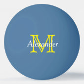 Balle De Ping Pong Monogramme jaune et blanc sur bleu (Dos)