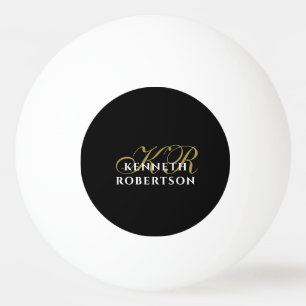 Balle De Ping Pong Monogramme Minimaliste Élégant Hommes Noir Or Blan