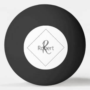 Balle De Ping Pong Monogramme minimaliste simple et moderne Nom Blanc