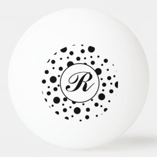 Balle De Ping Pong Monogramme moderne à pois noir et blanc
