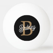 Balle De Ping Pong Monogramme moderne élégant Nom Black Gold Script (Devant)