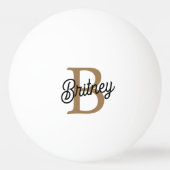 Balle De Ping Pong Monogramme moderne élégant Nom Black Gold Script (Devant)