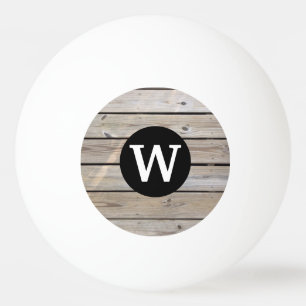 Balle De Ping Pong Monogramme Personnalisé Cercle Bois Rustique