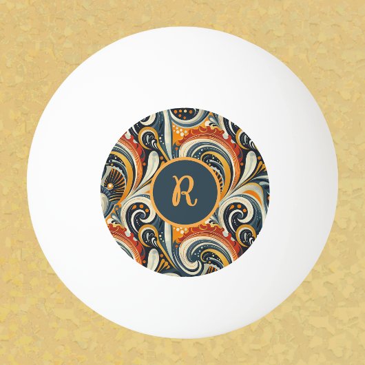 Balle De Ping Pong Monogramme Tourbillons Orange Profond Sarcelle Rét