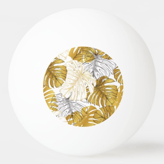 Balle De Ping Pong Monstera Feuilles : Blanc doré (Devant)