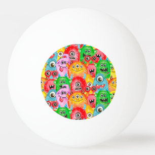 Balle De Ping Pong Monstres Drôle, Aquarelle Motif sans couture.
