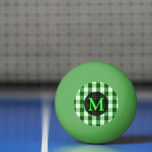 Balle De Ping Pong Motif Gingham Vert de Bois Monogramme Personnalisé
