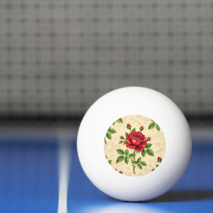 Balle De Ping Pong Motif vintage de rose rouge