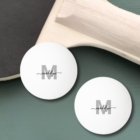 Balle De Ping Pong Nom de monogramme simple noir blanc
