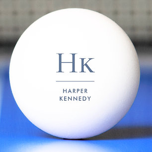 Balle De Ping Pong Nom du monogramme bleu marine et blanc personnalis