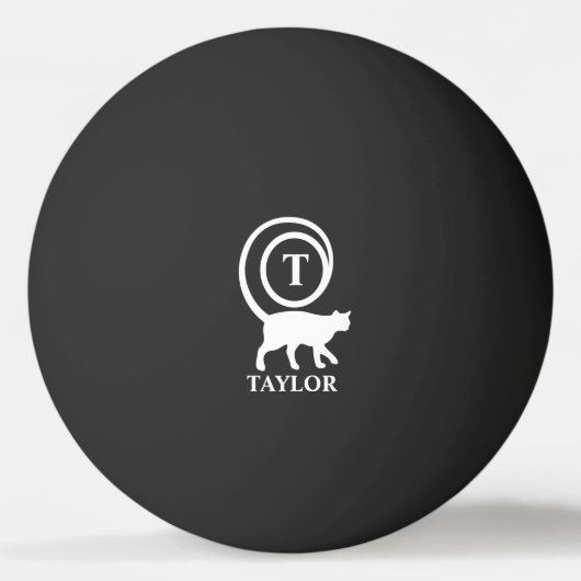 Balle De Ping Pong Nom du monogramme Kitty initial Chat Lover noir bl (Devant)