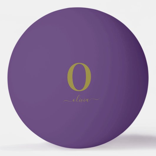 Balle De Ping Pong Nom Du Script Monogramme Personnalisé Purple Et Or (Devant)