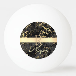Balle De Ping Pong Nom et monogramme DIY, barre dorée, marbre noir et