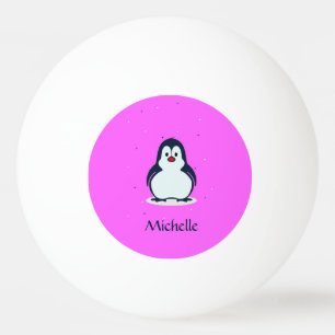 Balle De Ping Pong Nom personnalisé pingouin mignon sur rose