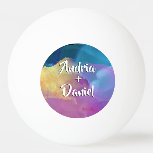 Balle De Ping Pong Noms de couple en texte blanc, aquarelle (Devant)