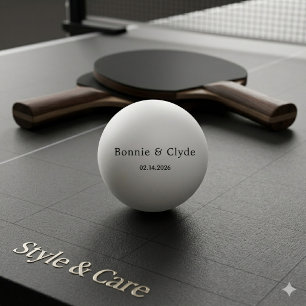 Balle De Ping Pong Noms personnalisés élégants et date blanche