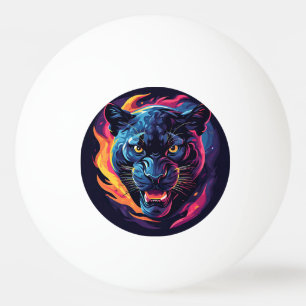 Balle De Ping Pong Œuvre d'art panthère agressive en couleurs néon