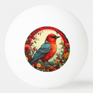 Balle De Ping Pong Oiseau encadré par des fleurs vibrantes