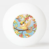 Balle De Ping Pong Oiseaux mignons et heureux parmi les fleurs du pri (Devant)
