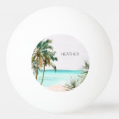 Balle De Ping Pong Palmier tropical Monogramme Plage Bleue Feuille (Dos)