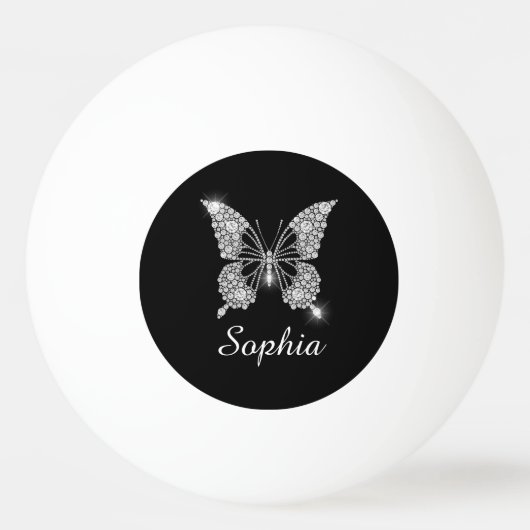 Balle De Ping Pong Papillon Diamant Blanc, Nom de Script, Noir (Devant)