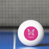 Balle De Ping Pong Papillon Diamant Blanc, Nom en écriture, Fuchsia (Filet)