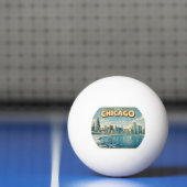 Balle De Ping Pong Paysage de Chicago et lac Michigan en hiver  (Filet)