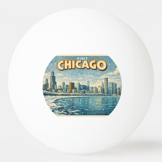 Balle De Ping Pong Paysage de Chicago et lac Michigan en hiver  (Devant)