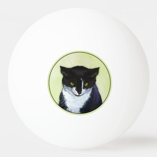 Balle De Ping Pong Peinture de chat Tuxedo - Cute Original Cat Art (Devant)